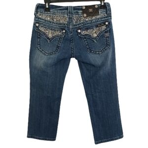 MISS ME Women's Blue Embellished Cropped Low Rise Jeans Capri Pants Size 26